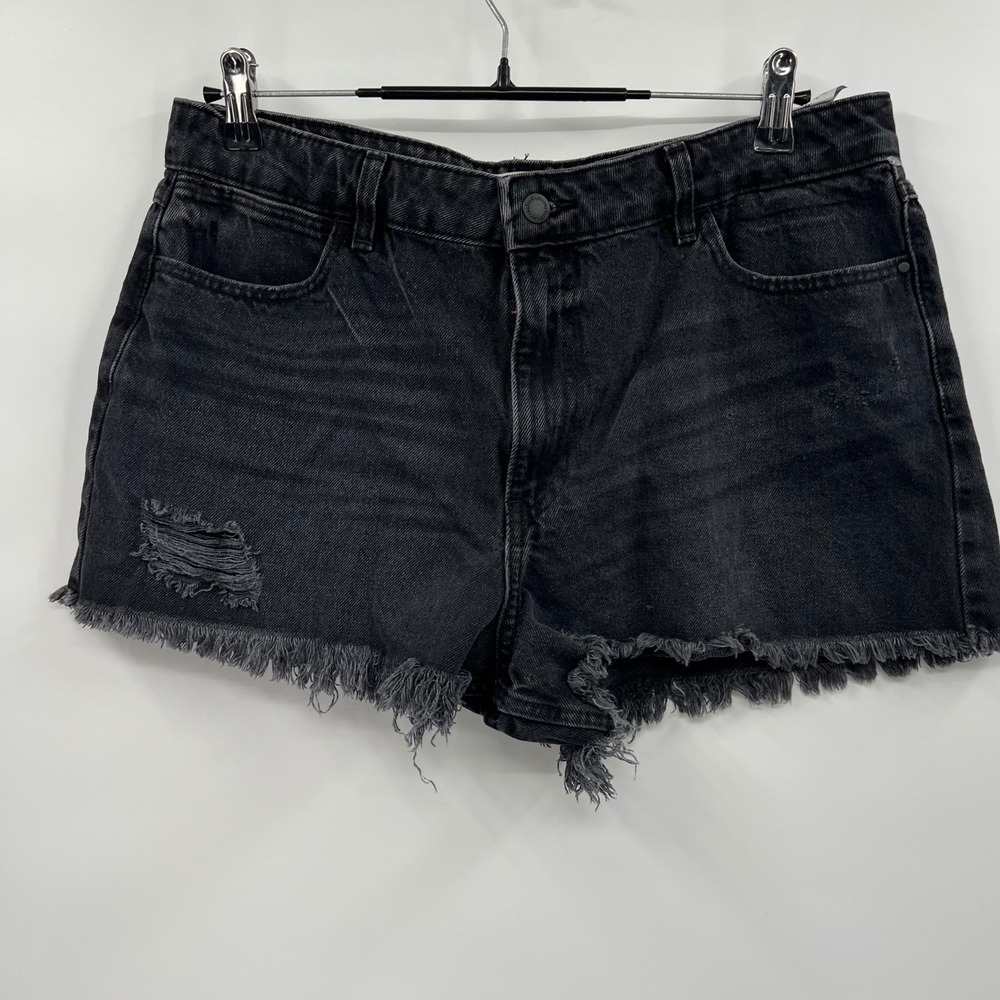 Wrangler 14 High Rise Vintage 3" Denim Shorts Womens Black Distressed Frayed Hem